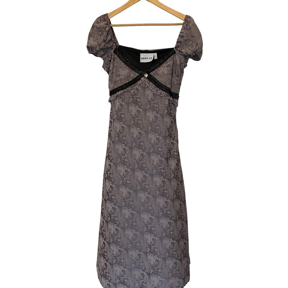 Daisy Street Fog Jacquard Satin Lace Trim Midi Slip Dress Size Medium